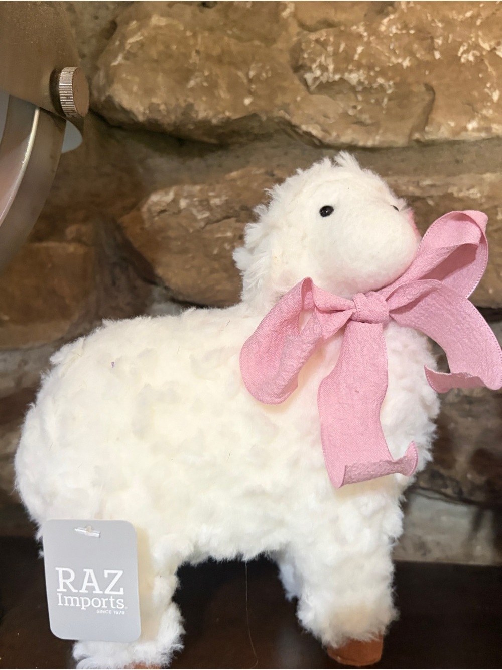 NWT RAZ Imports Plush White Lamb w Pink Ribbon